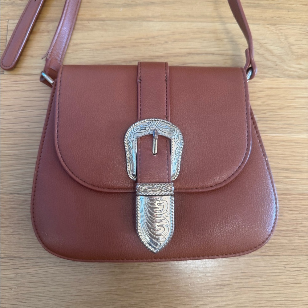 Vintage Style Western Buckle Crossbody Bag - Brown Faux Leather Y2K Boho - Picture 3 of 10